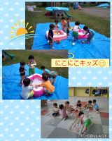 にこにこキッズ☺️今日は暑かったので、お水遊びをしました🎵なかなか部屋に戻ろうとせず、たっぷり水遊びを楽しんでいましたよ😆ぬれてしまったお洋服持ち帰ってますので、よろしくお願いいたします😌