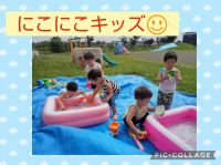 にこにこキッズ☺️今日はとっても暑かったので、急遽水遊びを行いました🎵ずーっとお水を触って、涼んでいましたよ😆濡れてしまったお洋服、持ち帰ってますのでよろしくお願いいたします😌来週の火曜日に水着で水遊びの予定です✨