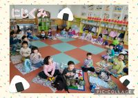 にじくみ🌈先日のおにぎりの日の様子です🍙クリスマス制作で一生懸命にちぎった折り紙を貼った後だったので、お腹もぺっこぺこ❗️「頑張ったからおにぎり美味しいね」と喜んで食べていましたよ😁