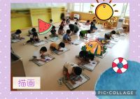 きりんくみ🦒今日は「夏に楽しみなこと」を描きました🖍️わくわくした表情で取り組み、「キャンプするんだよ‼️」など楽しみをたくさん教えてくれました🌞