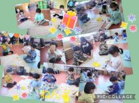 にじくみ🌈粘土で遊びました✨「今日の粘土、固いね😃」「手で柔らかくしよう😊」と話しながら、いろいろな形を作りました。お腹がすいていたのか、ドーナツやおにぎり、豆など美味しそうなものを作っていましたよ。